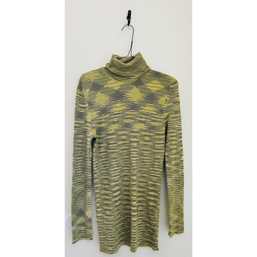 Missoni Yellow Green Stripe Patterned Knit Turtle Neck Sweater Sz L 12